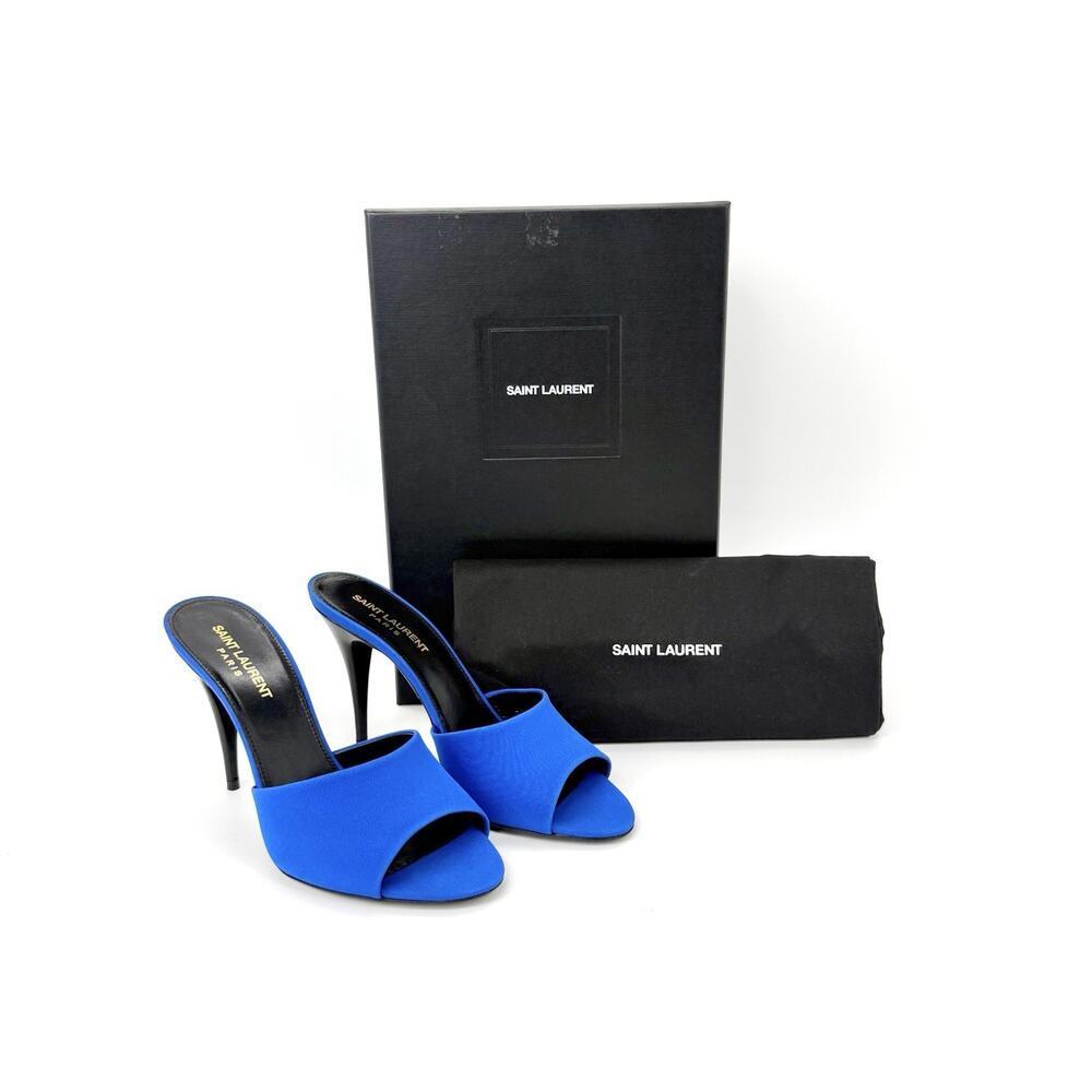 NIB Saint Laurent LA 16 Sandals EU 38 US 8 Mules Royal Blue Silk Open Toe - Picture 2 of 12